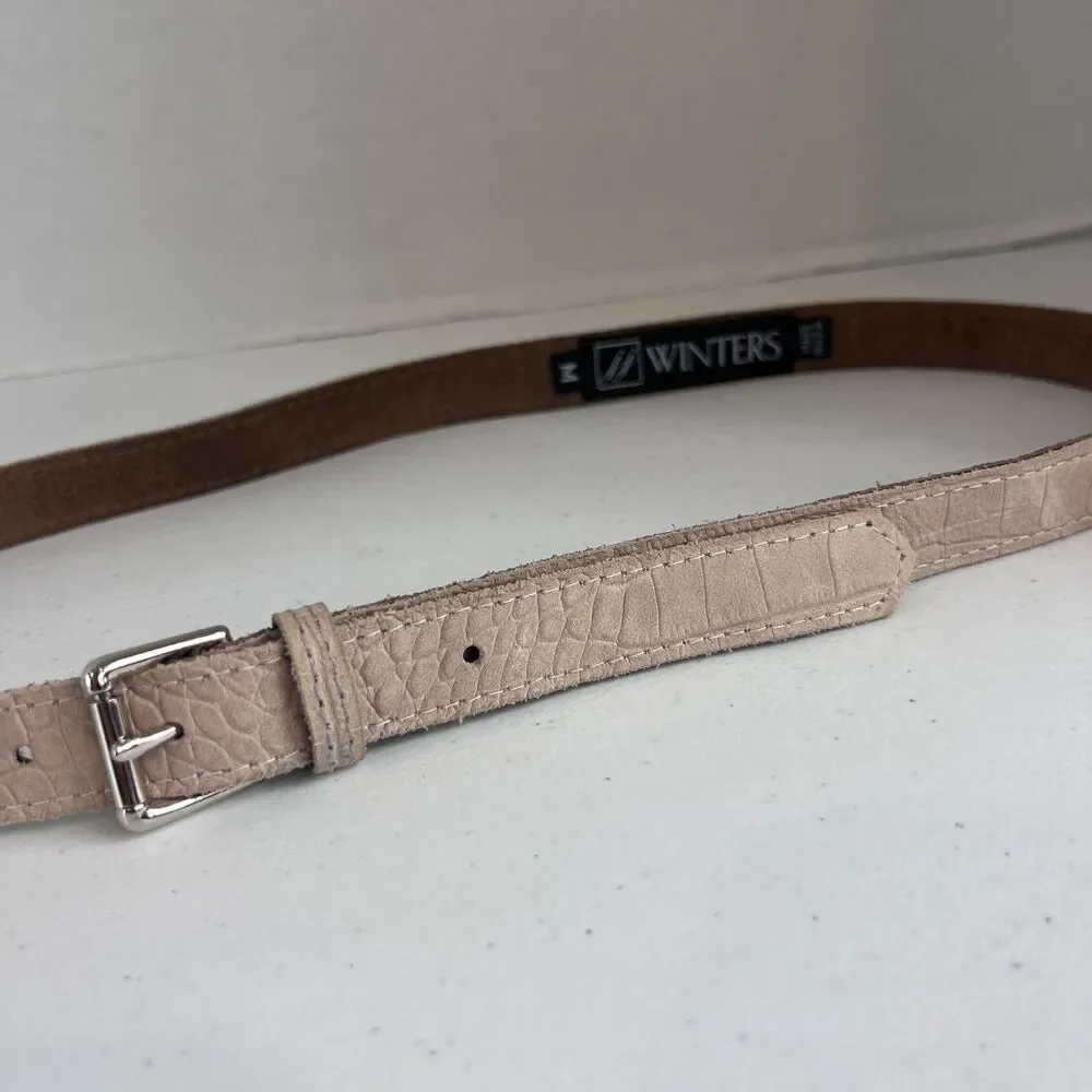 JJ Winters Women's Abby Croco Skinny Belt Stone Hornback Leather Size M